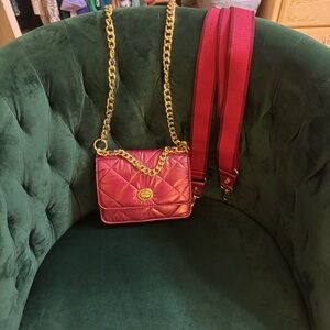 Oliver Thomas Quilted Fuchsia Crossbody with Changeable Chains